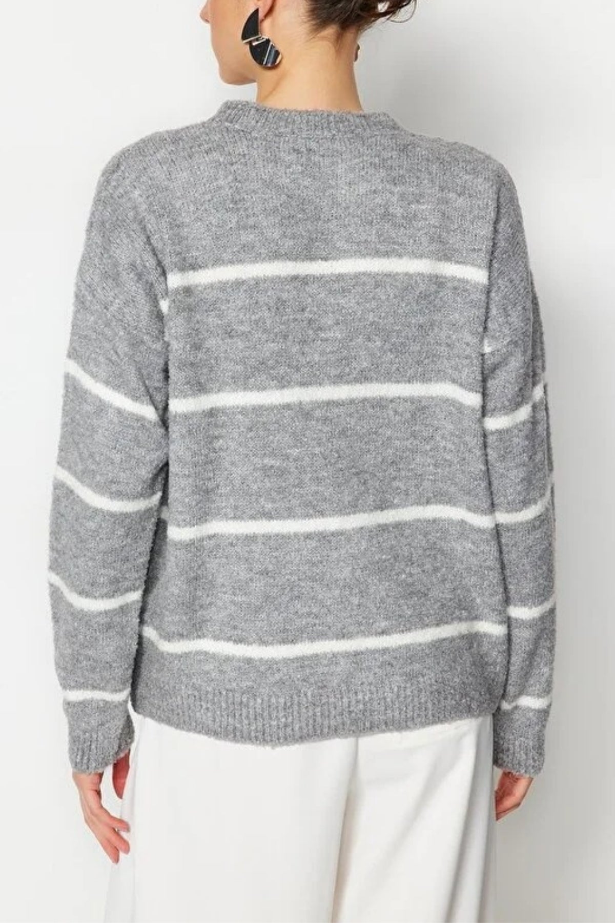 Striped Soft Textured Knit Sweater
