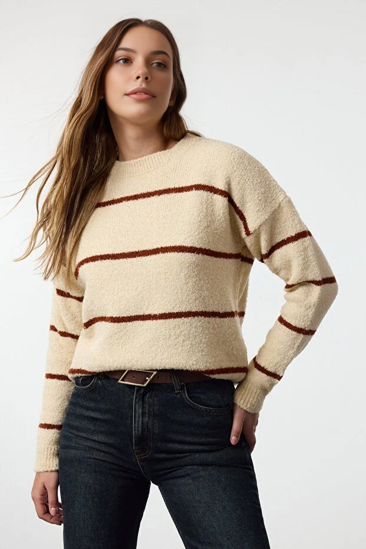 Striped Soft Textured Knit Sweater