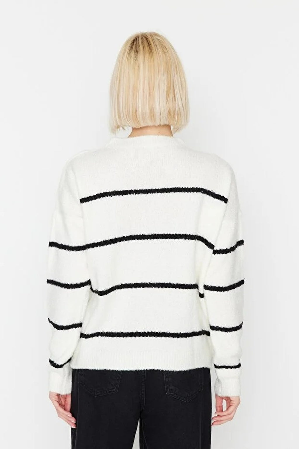 Striped Soft Textured Knit Sweater