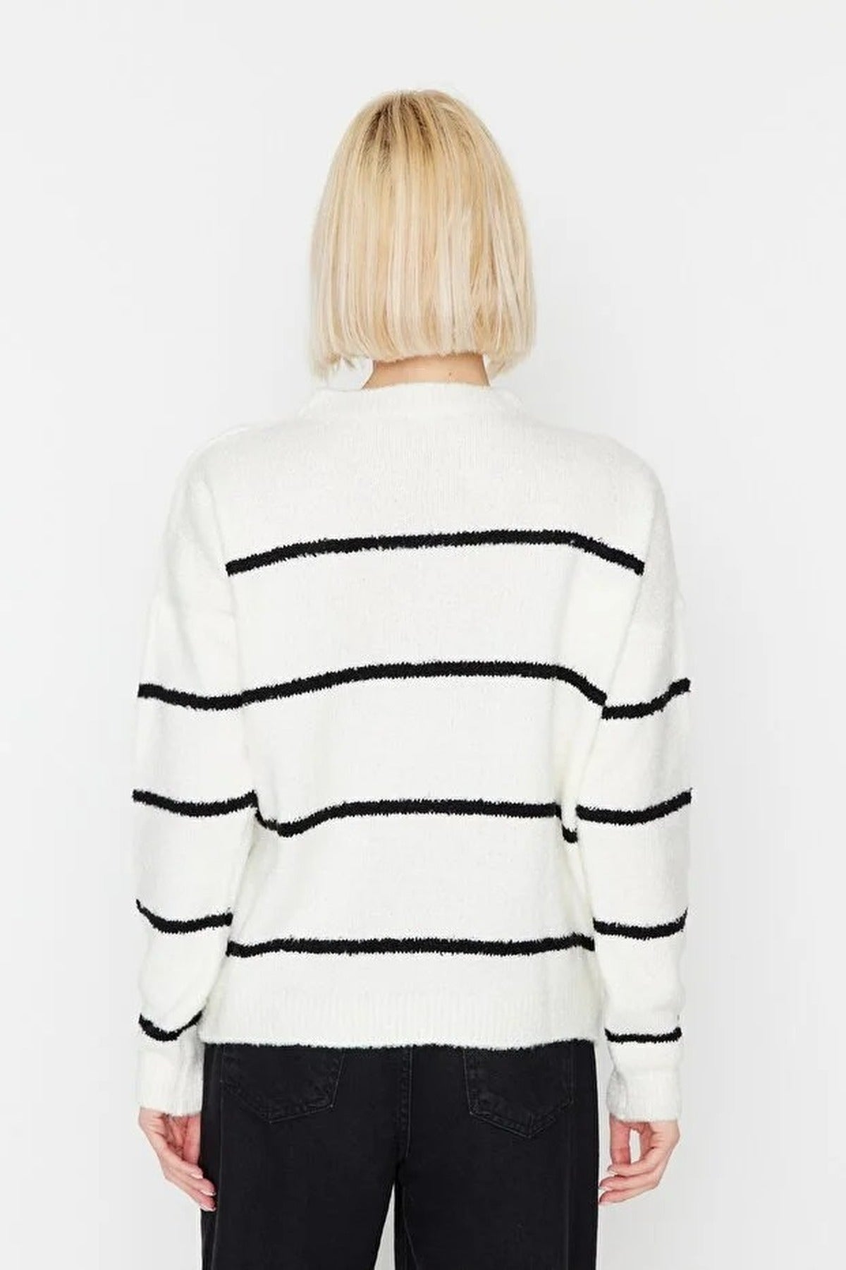 Striped Soft Textured Knit Sweater