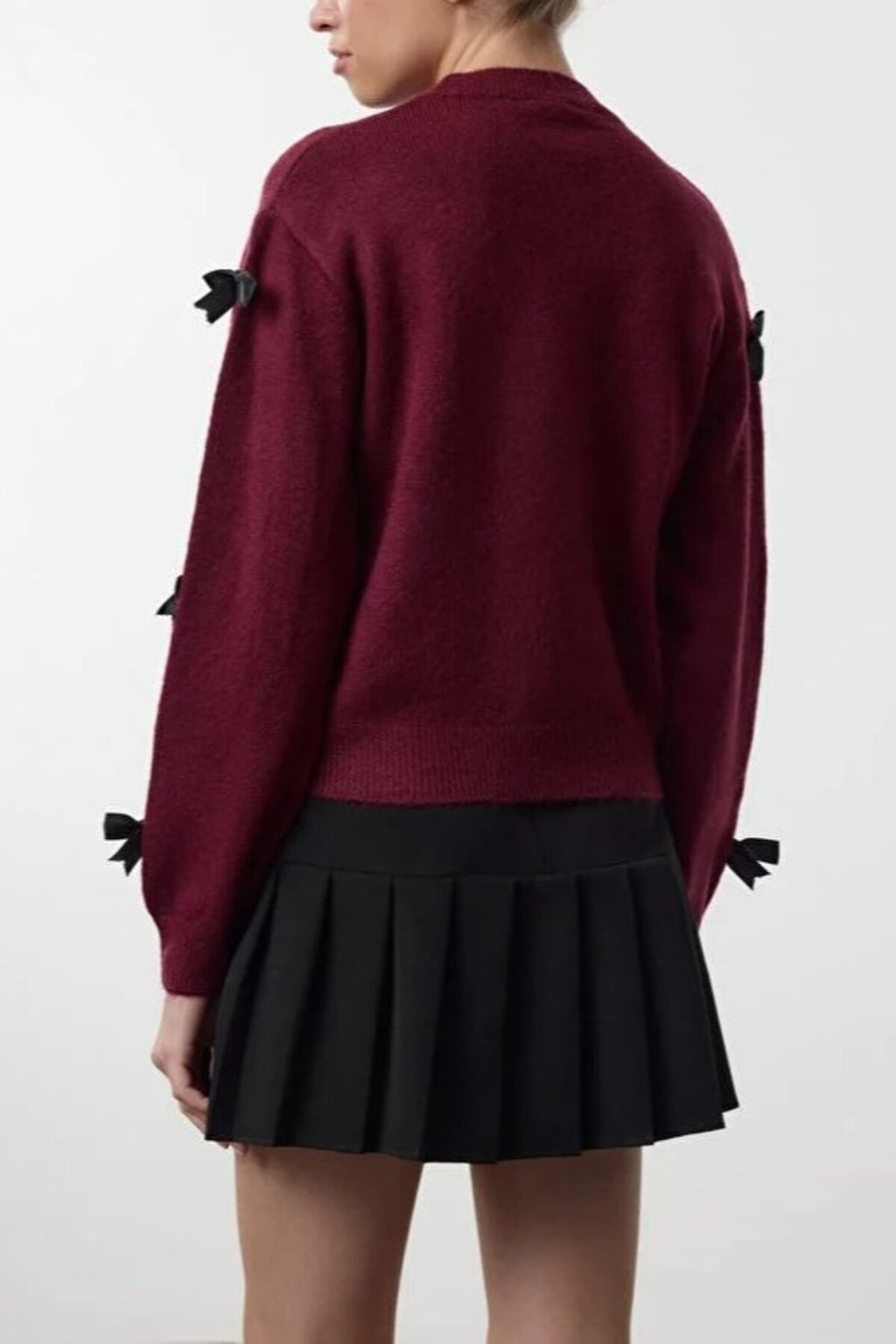 Soft Textured Knit Sweater with Bow Detail