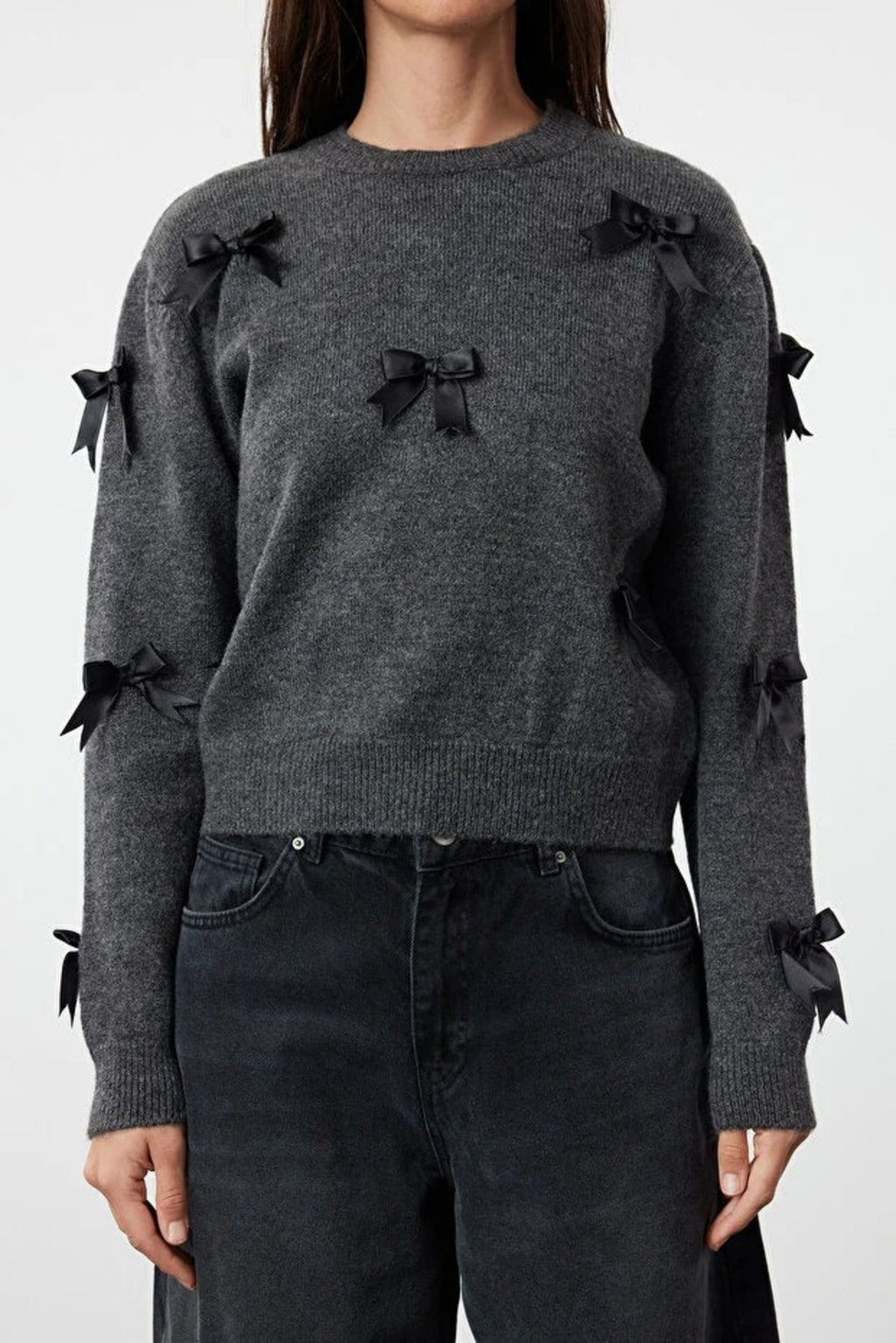 Soft Textured Knit Sweater with Bow Detail