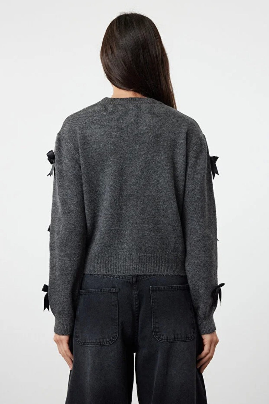 Soft Textured Knit Sweater with Bow Detail