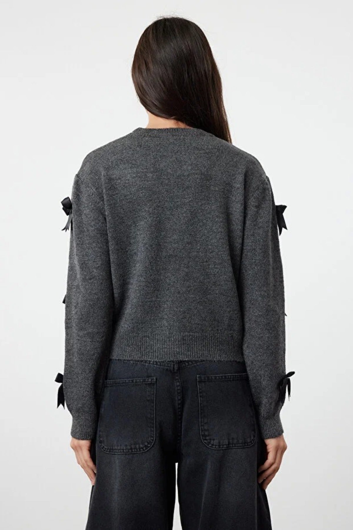 Soft Textured Knit Sweater with Bow Detail