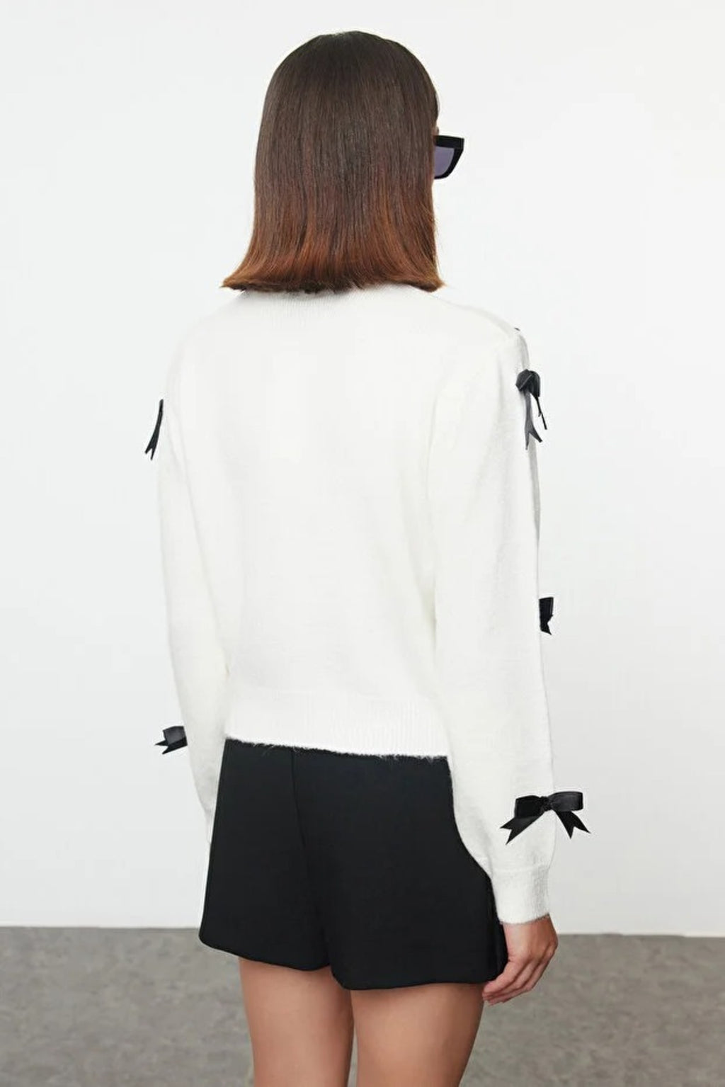 Soft Textured Knit Sweater with Bow Detail