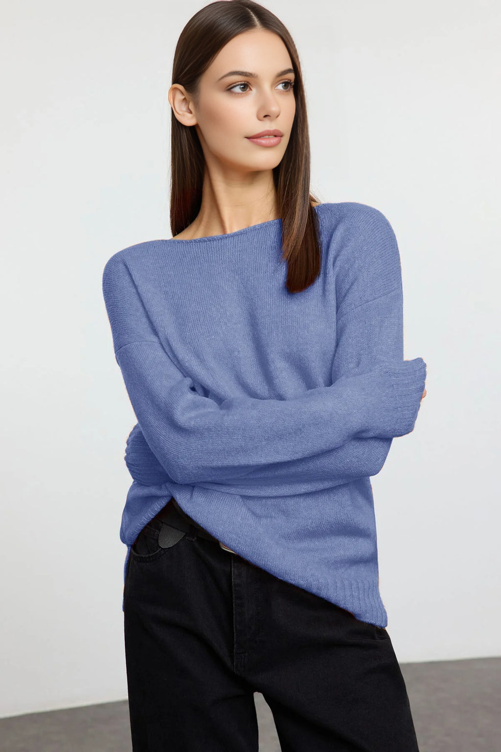 Boat Neck Basic Knit Sweater