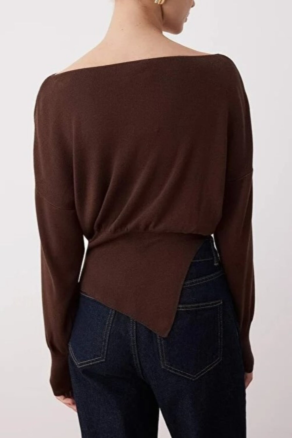Mercerized Look Boat Neck Knit Sweater with Slit Detail
