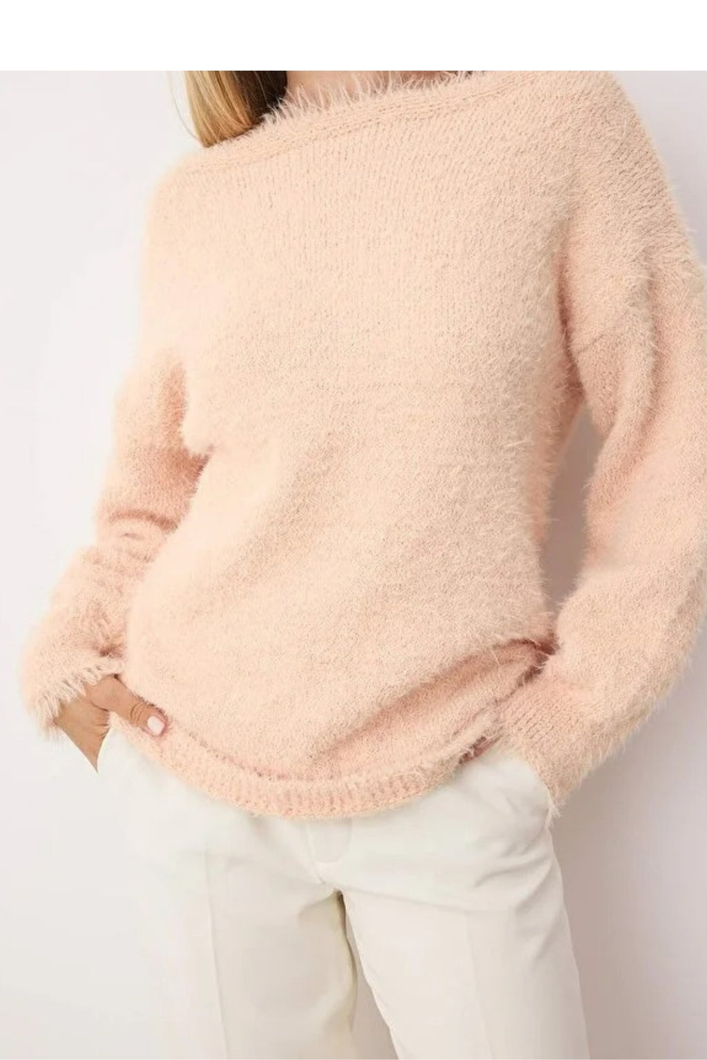 Furry Turn-Down Collar Knit Sweater