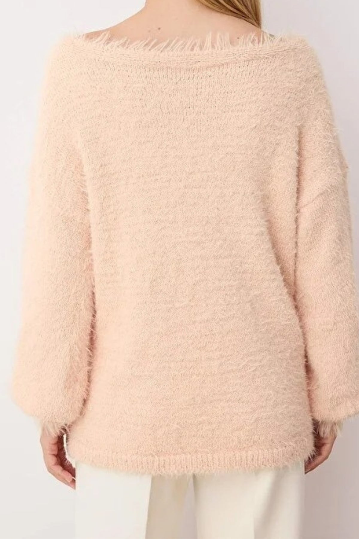 Furry Turn-Down Collar Knit Sweater