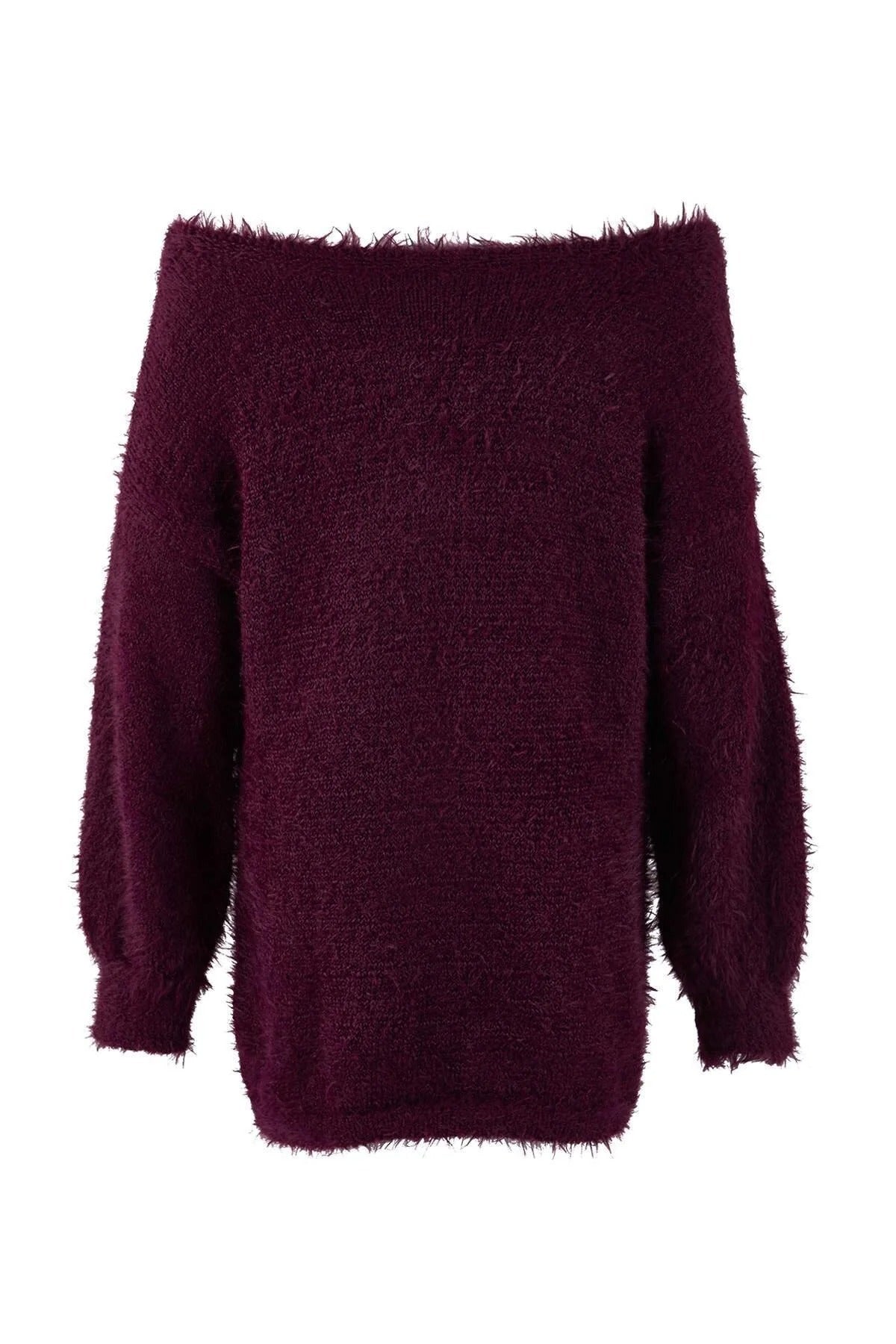 Furry Turn-Down Collar Knit Sweater