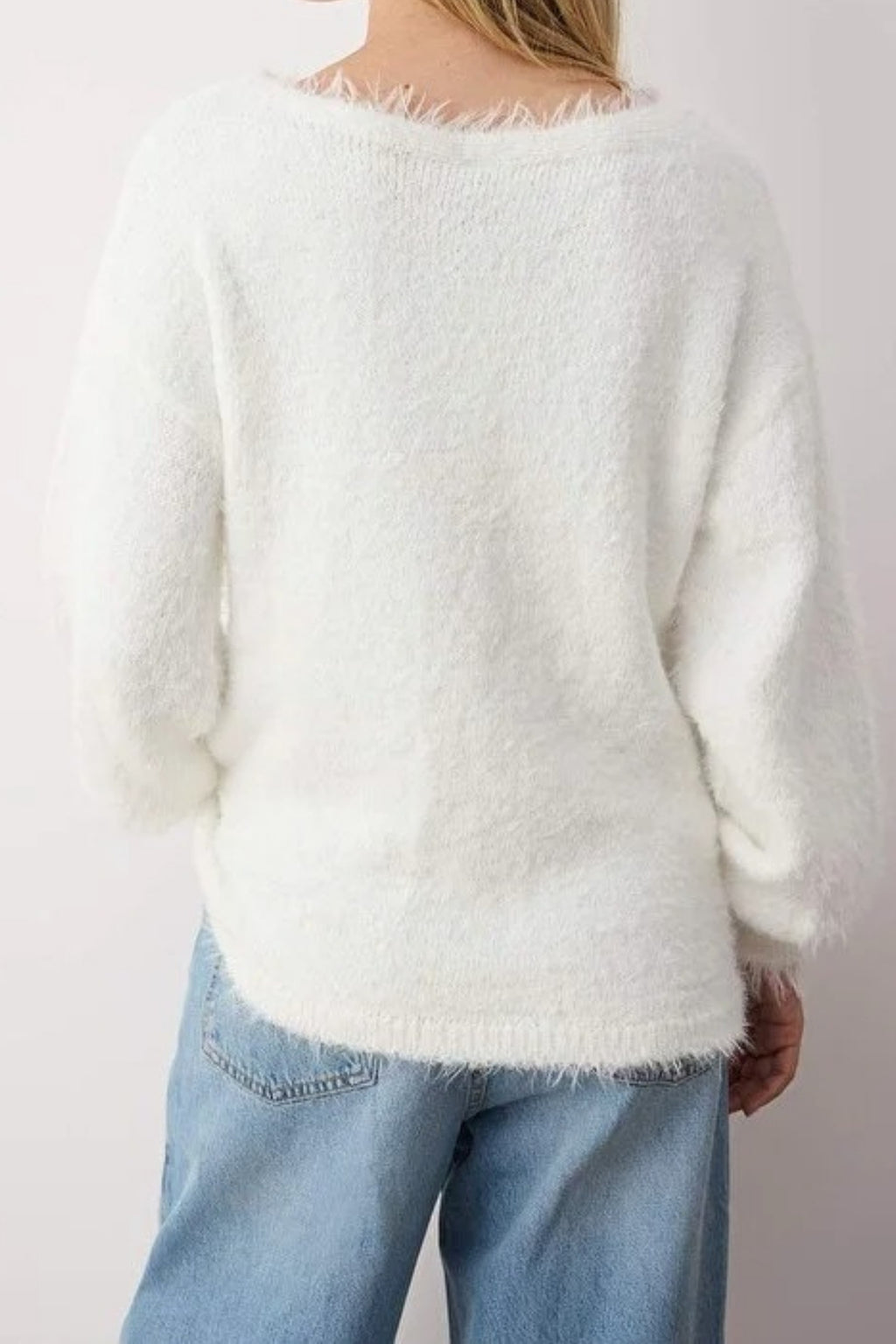 Furry Turn-Down Collar Knit Sweater