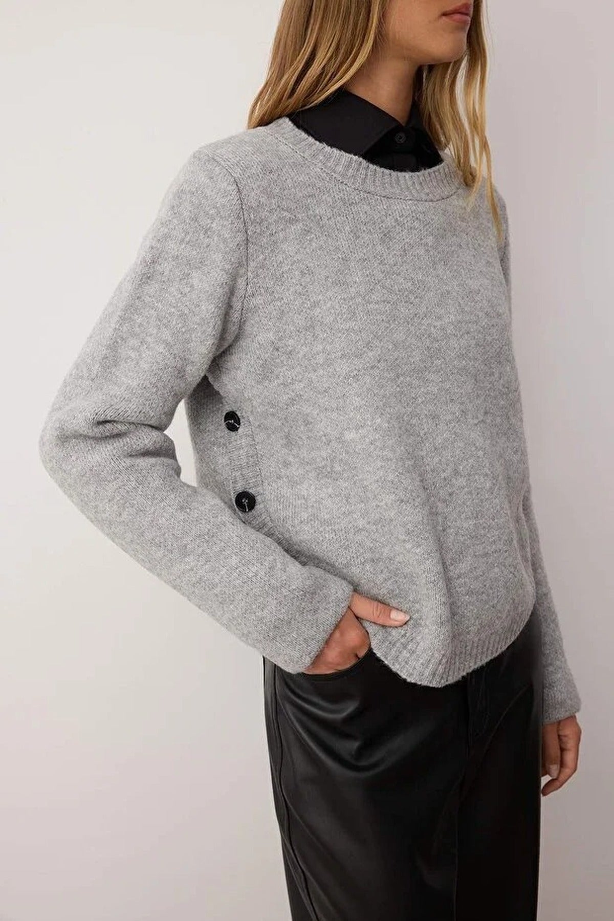 Soft Textured Knit Sweater with Button Detail