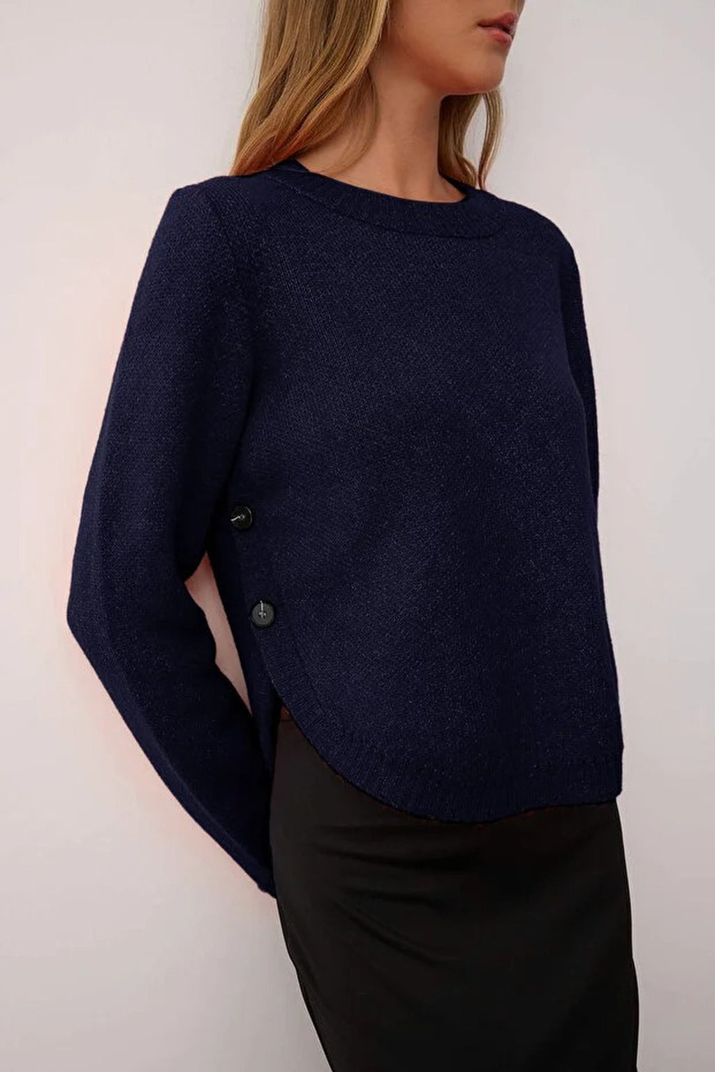Soft Textured Knit Sweater with Button Detail