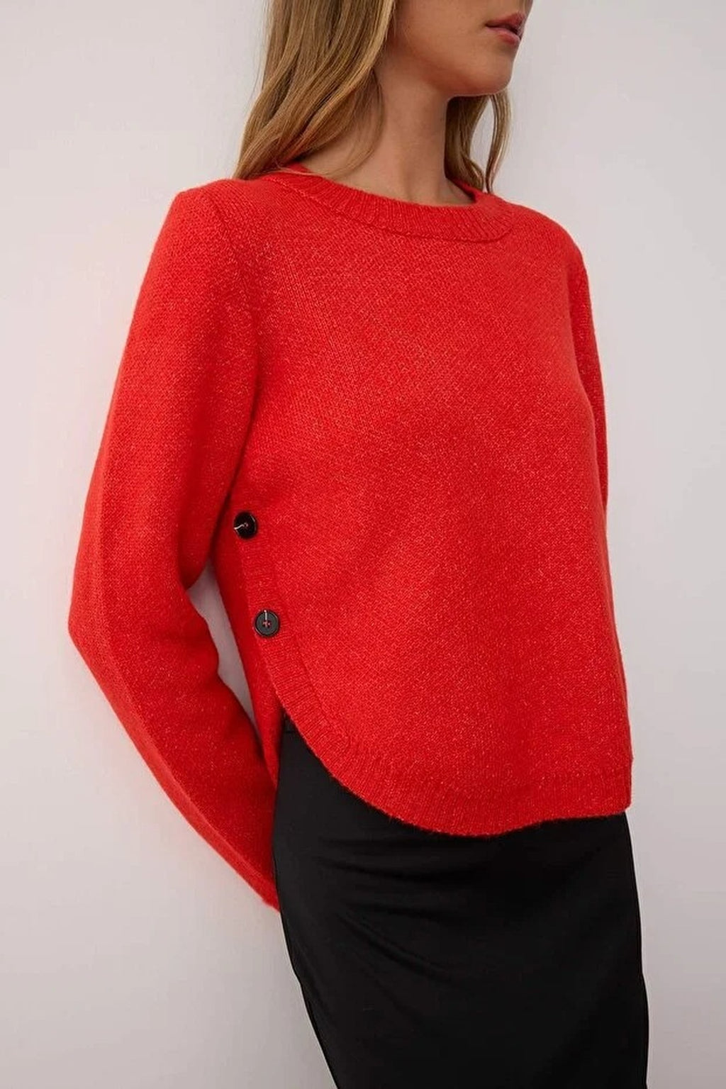 Soft Textured Knit Sweater with Button Detail