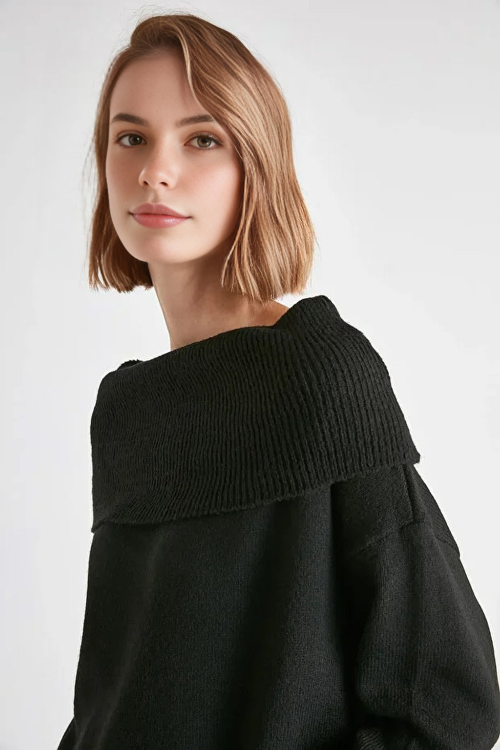 Soft Textured Carmen Collar Knit Sweater