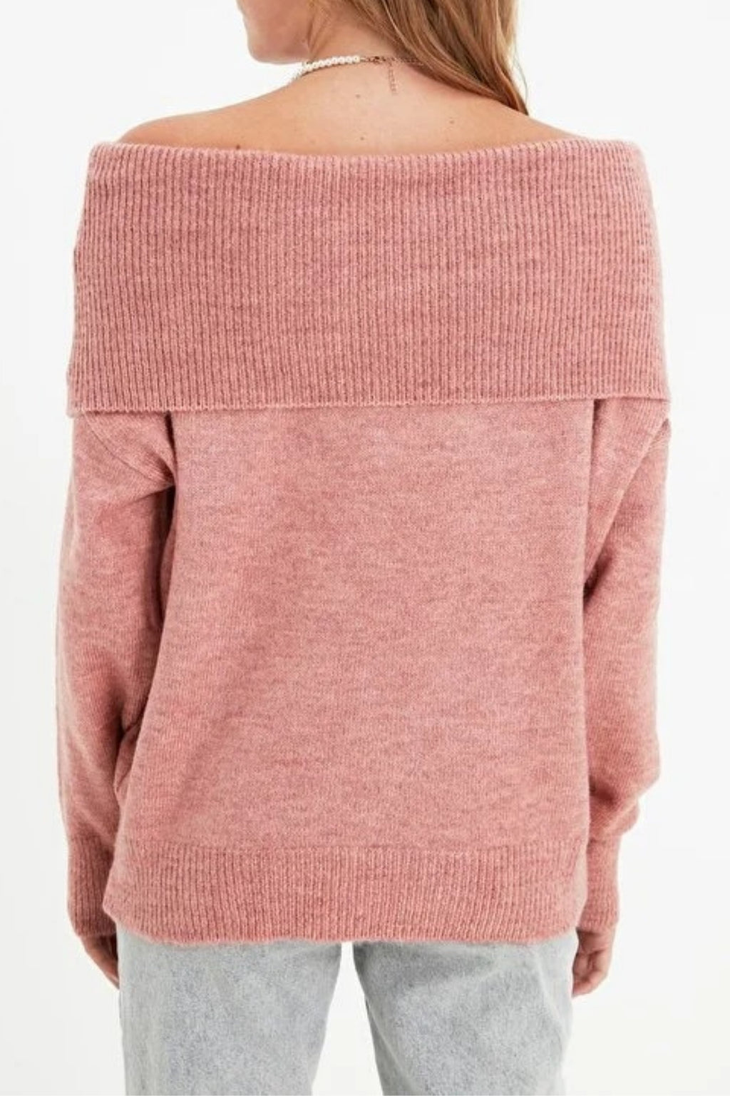 Soft Textured Carmen Collar Knit Sweater