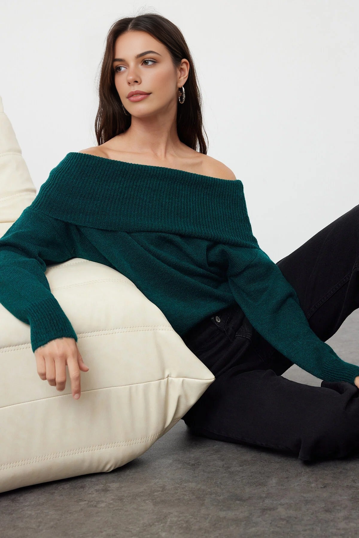 Soft Textured Carmen Collar Knit Sweater