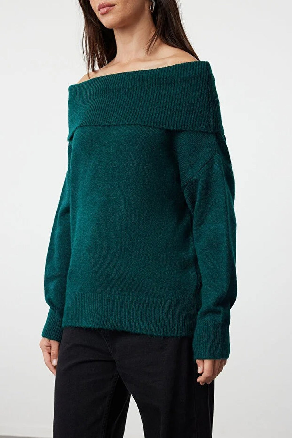 Soft Textured Carmen Collar Knit Sweater