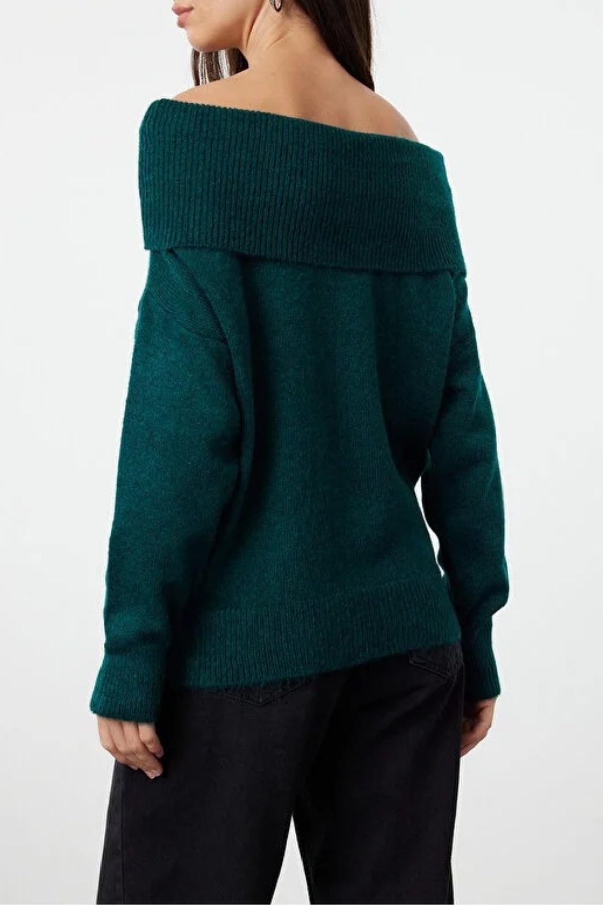 Soft Textured Carmen Collar Knit Sweater