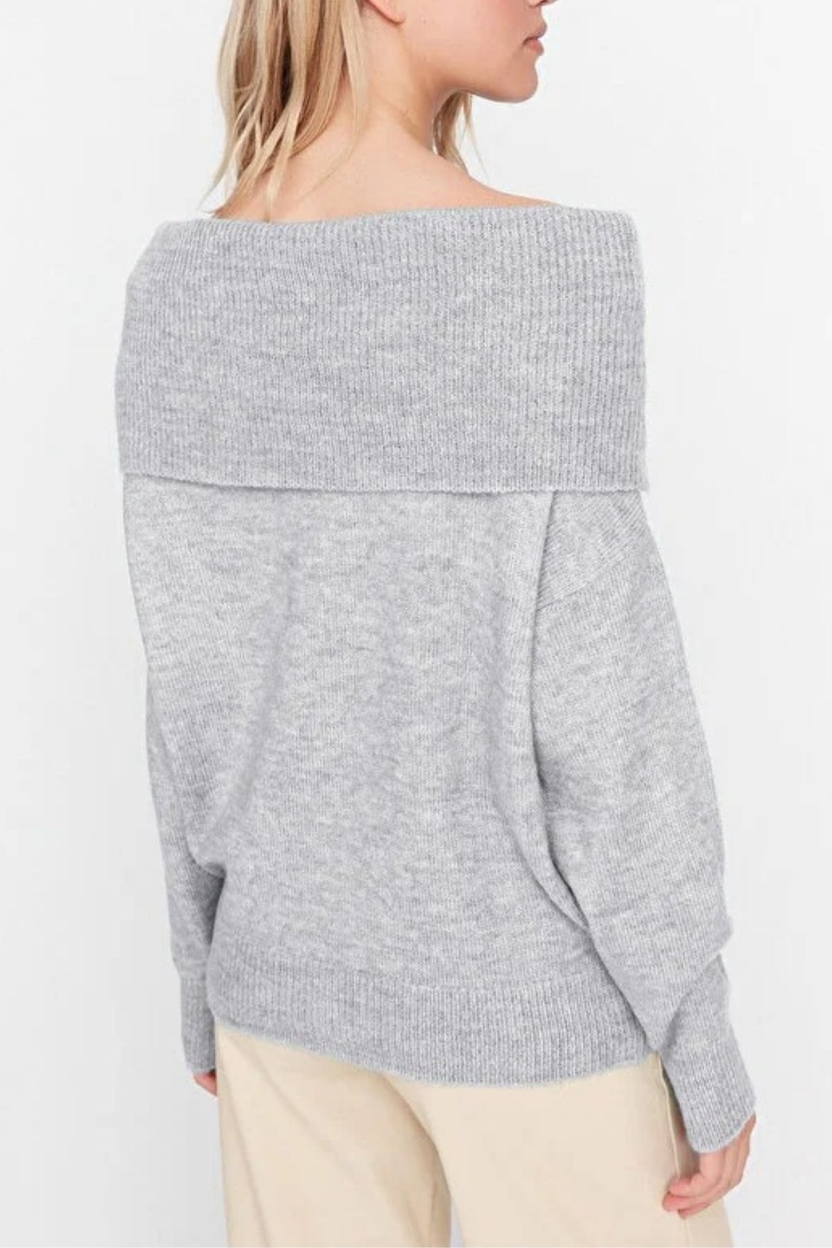 Soft Textured Carmen Collar Knit Sweater