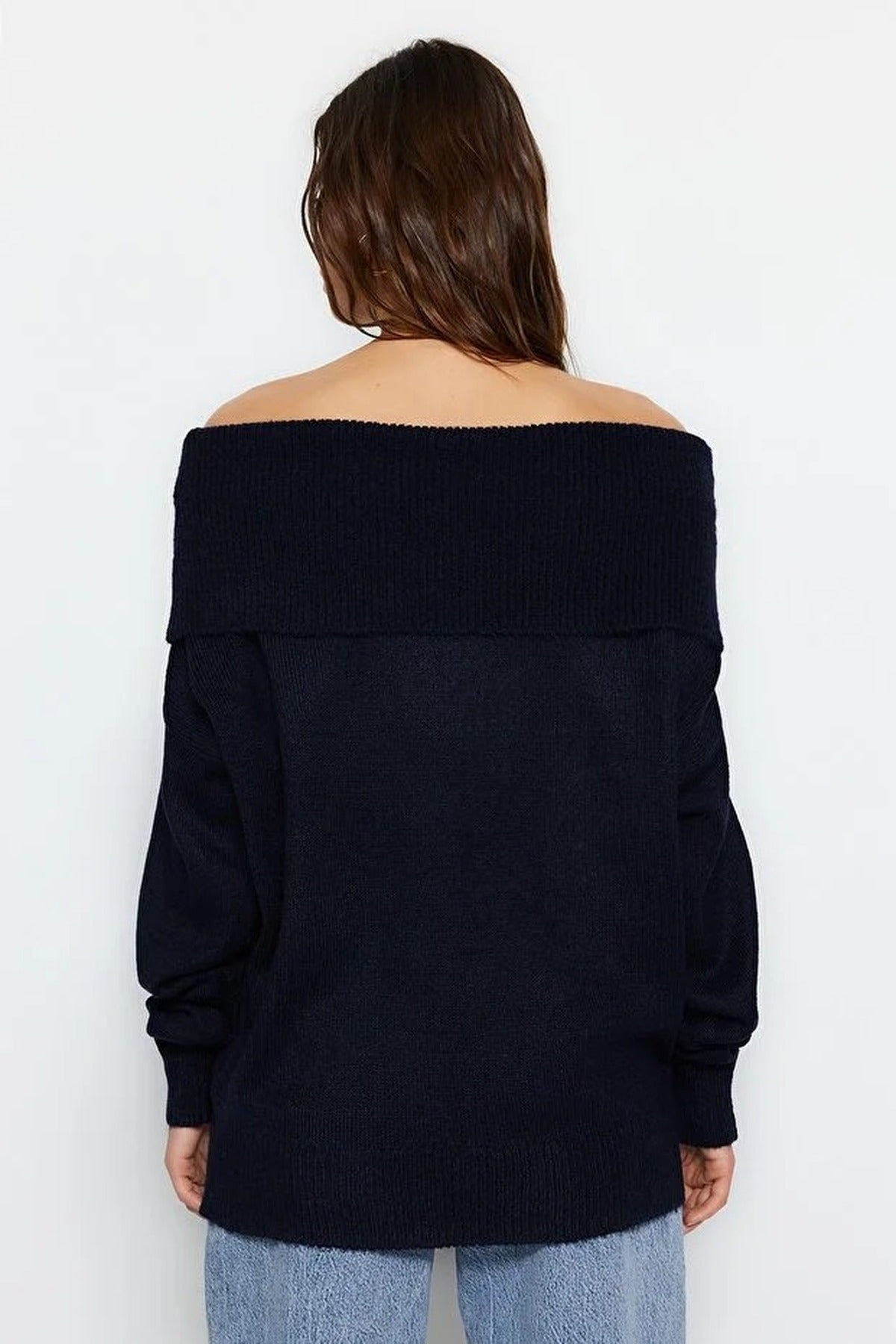Soft Textured Carmen Collar Knit Sweater