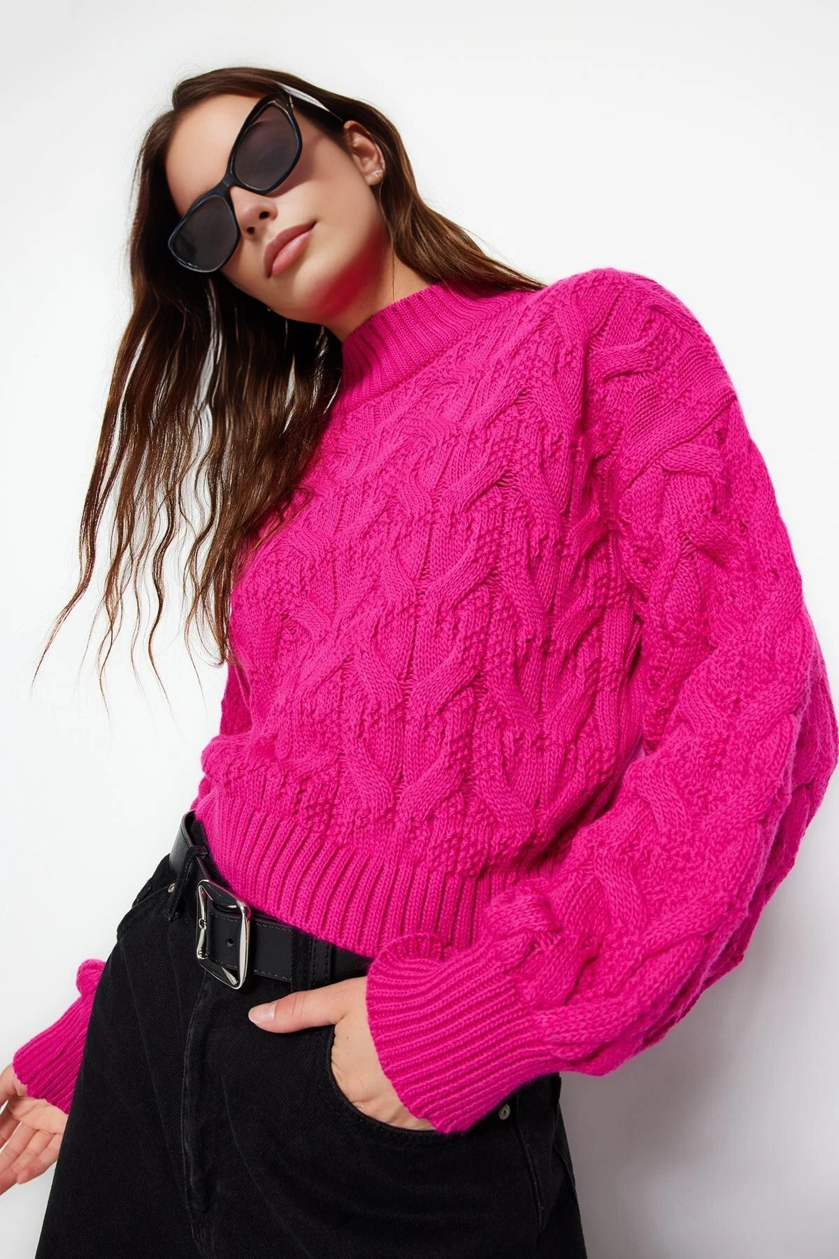 Crop Stand Collar Knit Sweater