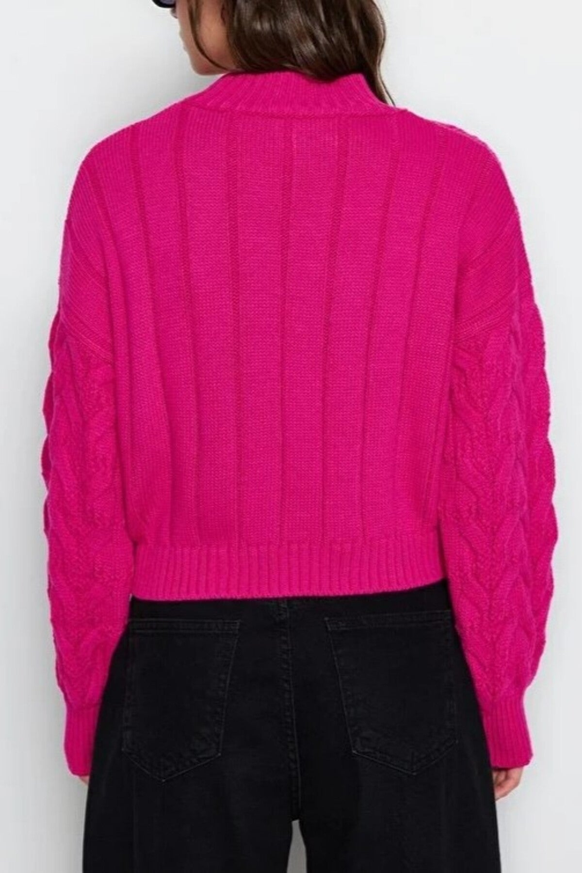 Crop Stand Collar Knit Sweater