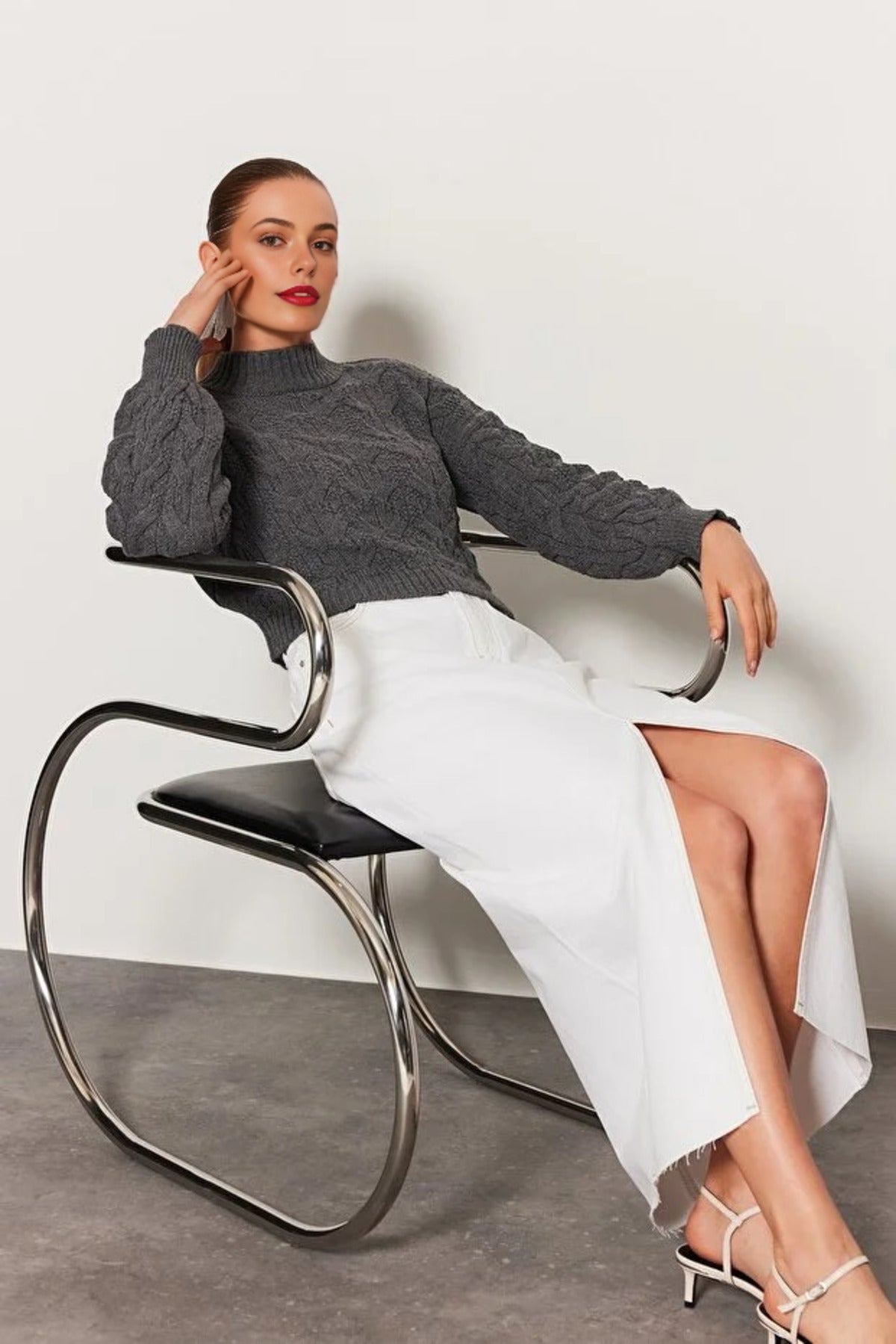 Crop Stand Collar Knit Sweater