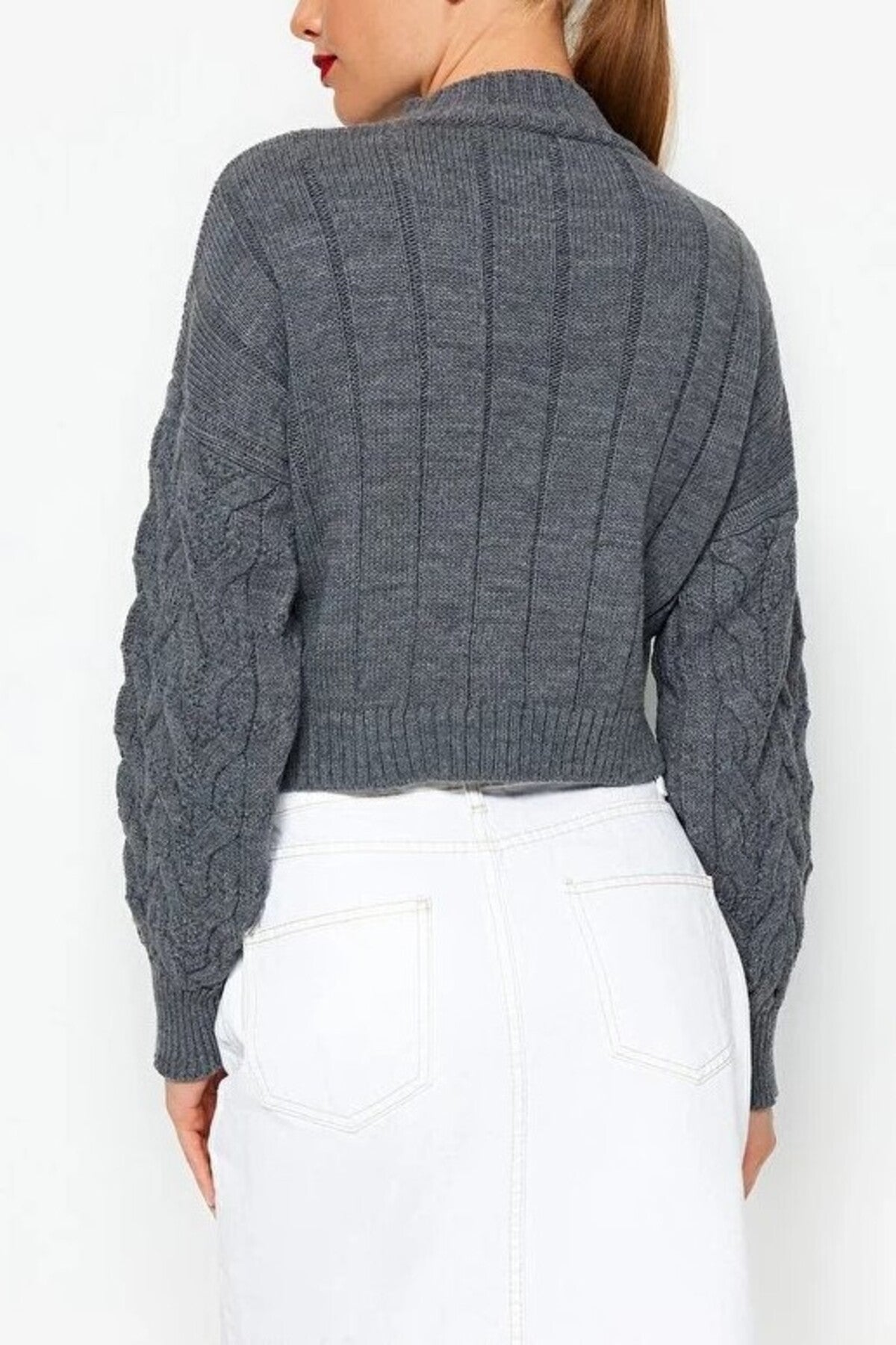 Crop Stand Collar Knit Sweater