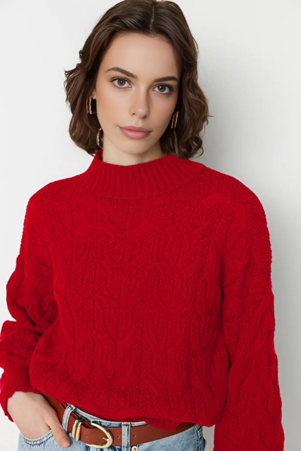 Crop Stand Collar Knit Sweater