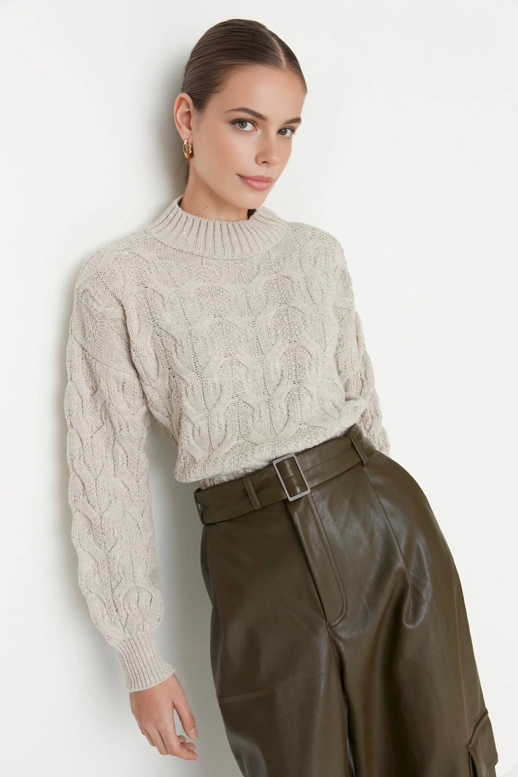 Crop Stand Collar Knit Sweater