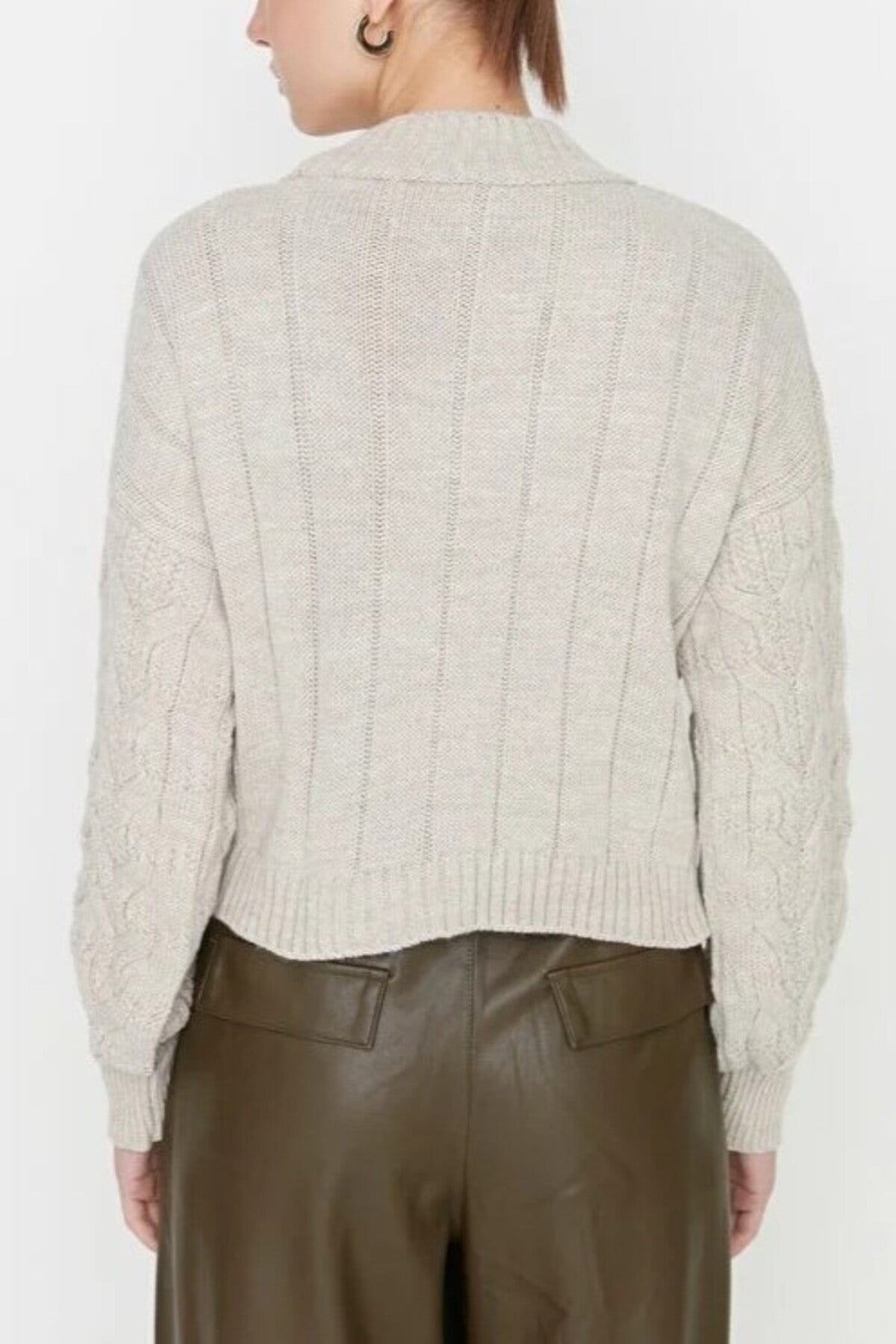 Crop Stand Collar Knit Sweater