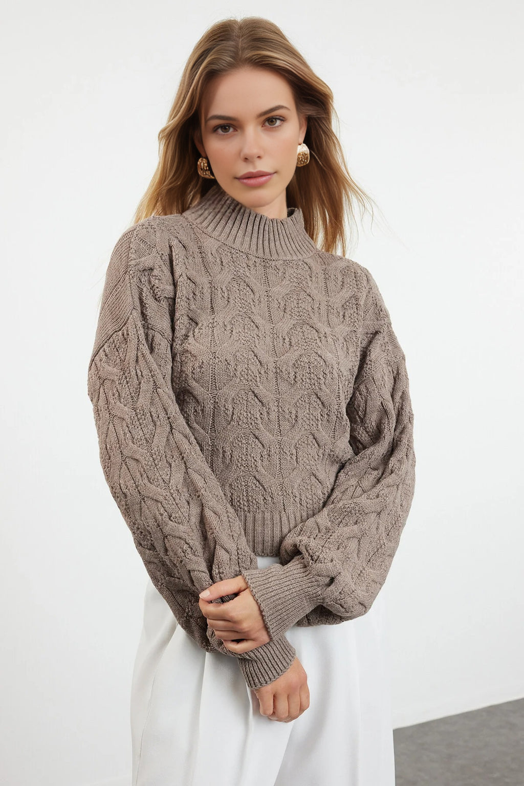 Crop Stand Collar Knit Sweater