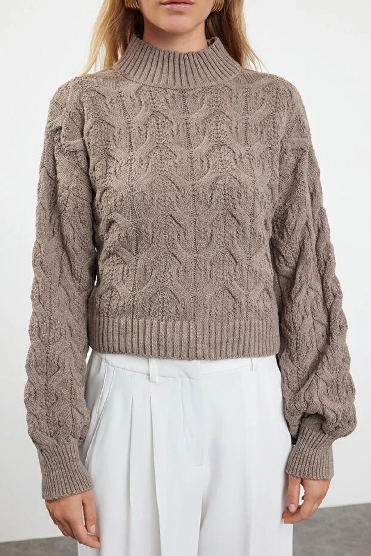 Crop Stand Collar Knit Sweater