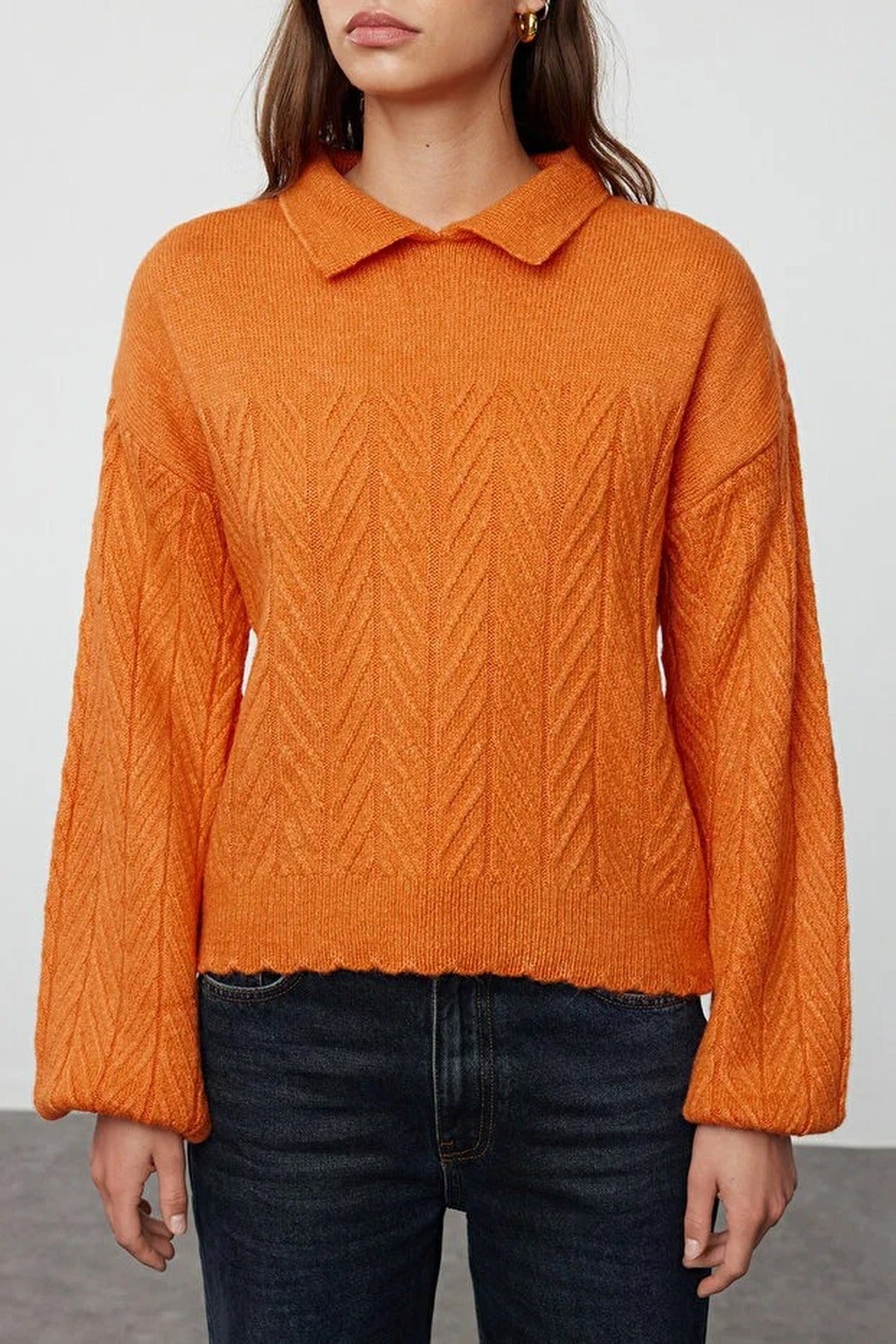 Soft Textured Knit Sweater with Collar Detail