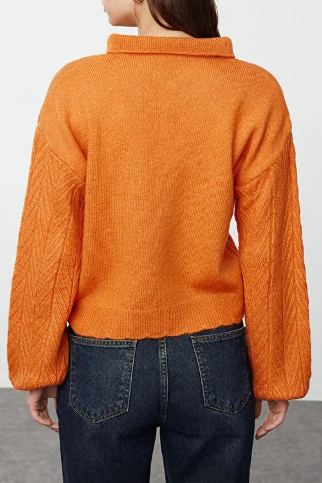 Soft Textured Knit Sweater with Collar Detail