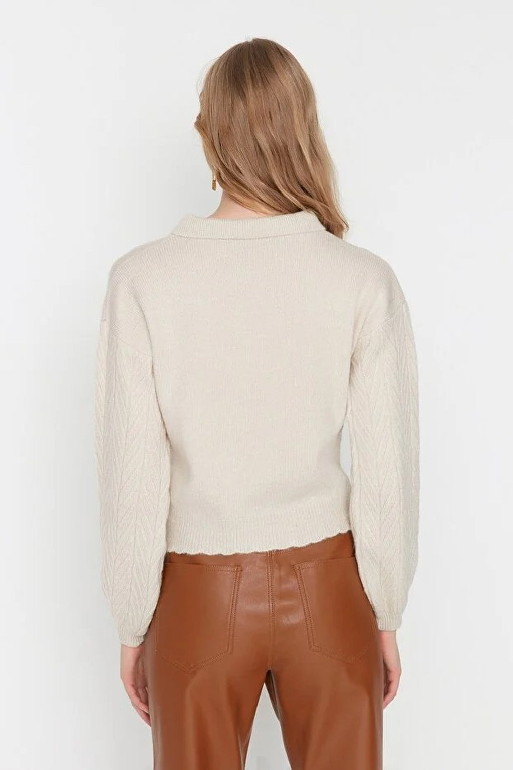 Soft Textured Knit Sweater with Collar Detail