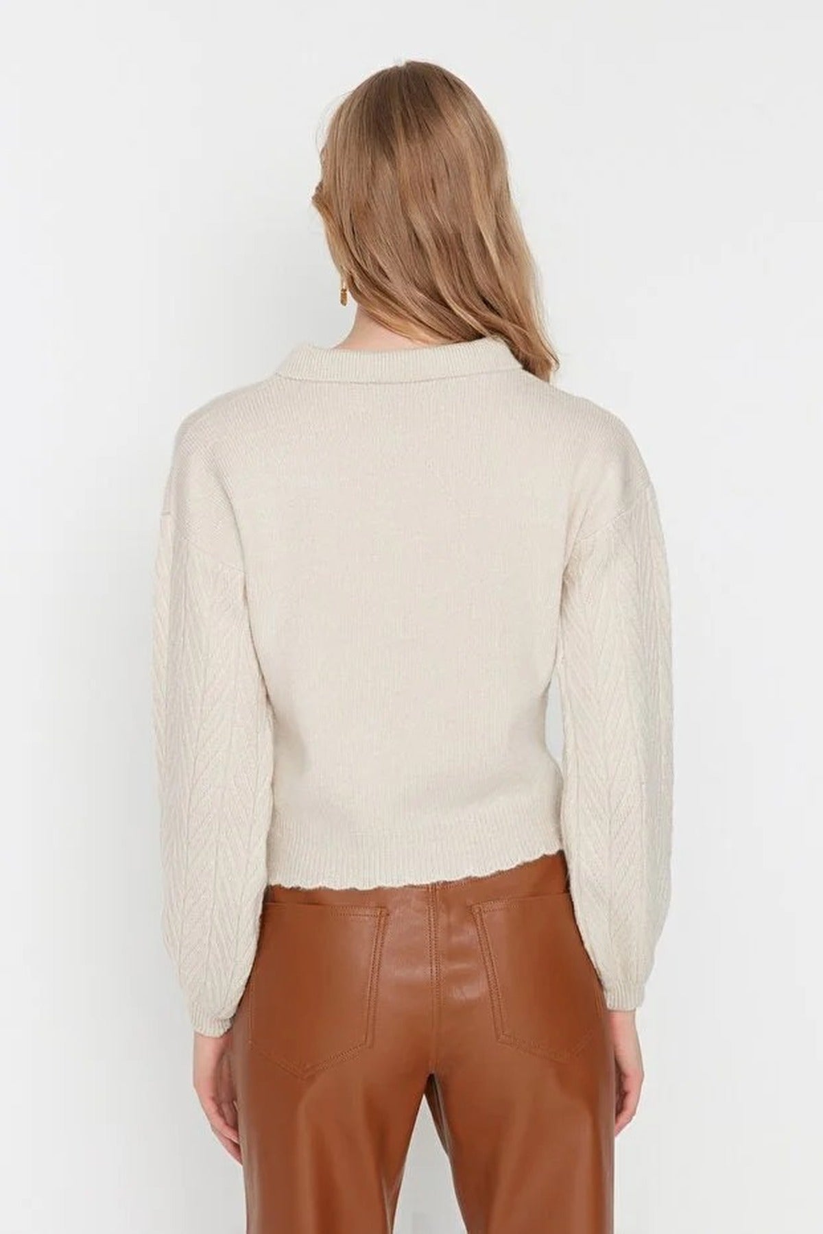 Soft Textured Knit Sweater with Collar Detail