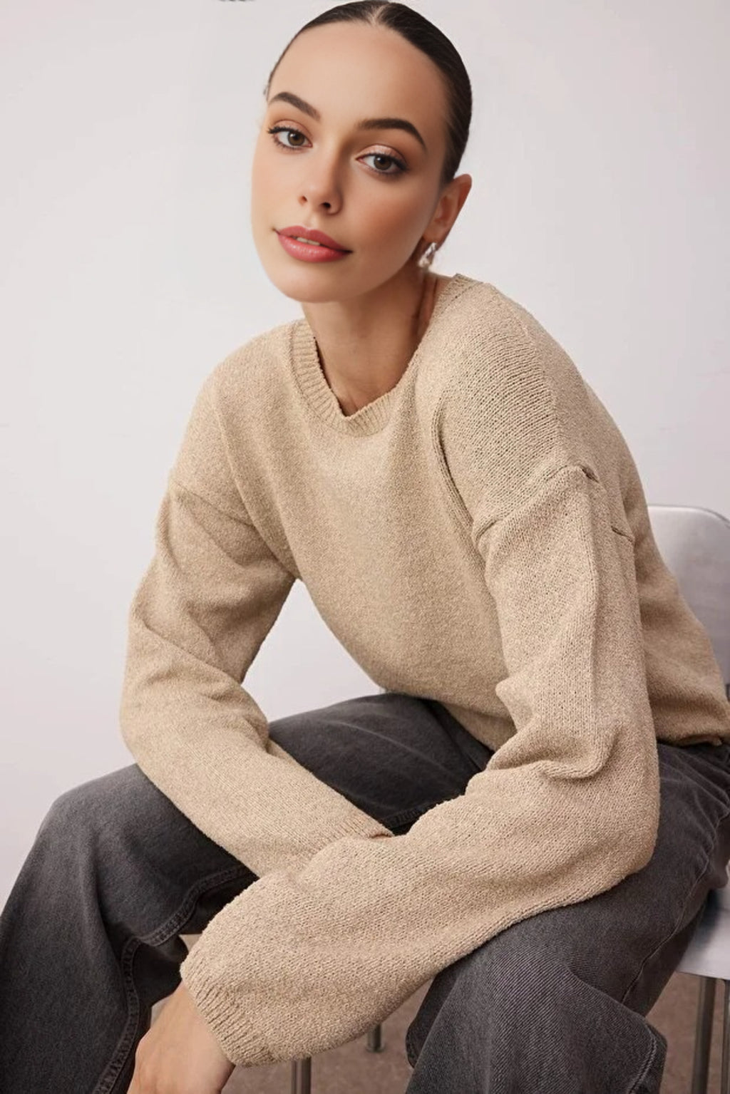 Cotton Loose Fit Basic Knit Sweater