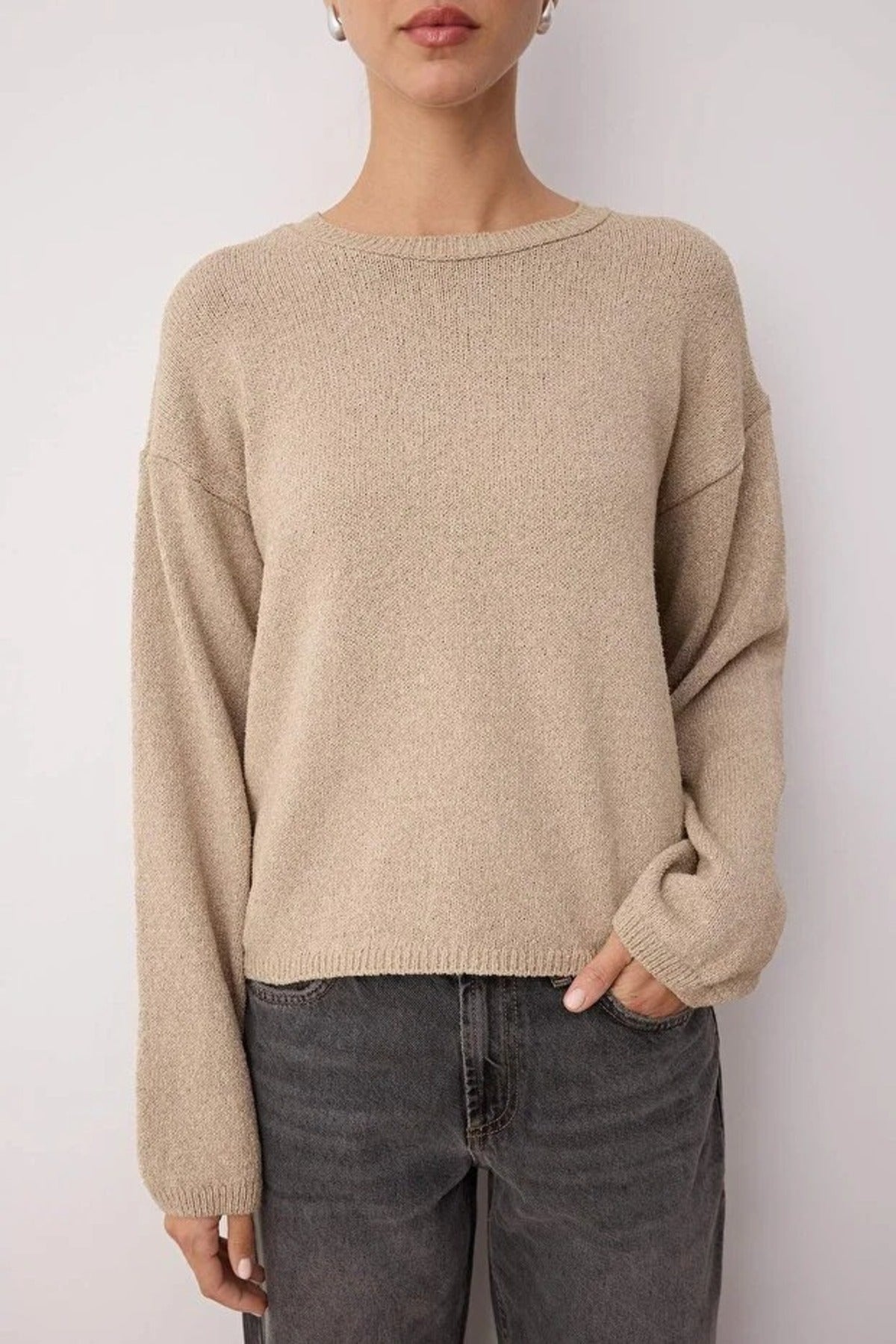 Cotton Loose Fit Basic Knit Sweater