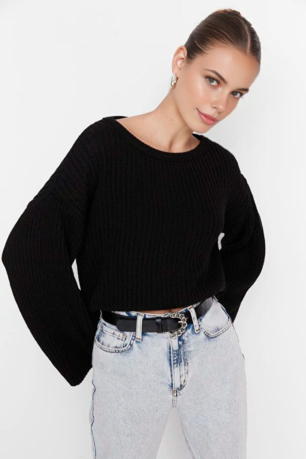 Crop Knit Sweater with Spanish Sleeve