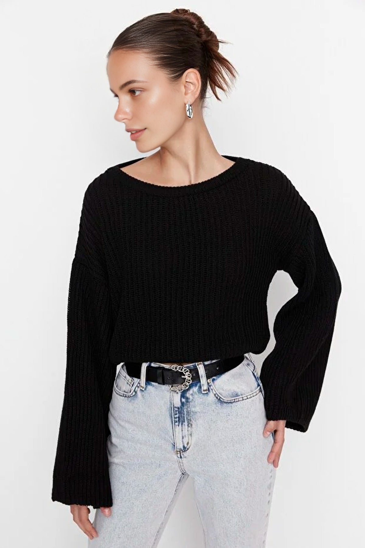 Crop Knit Sweater with Spanish Sleeve