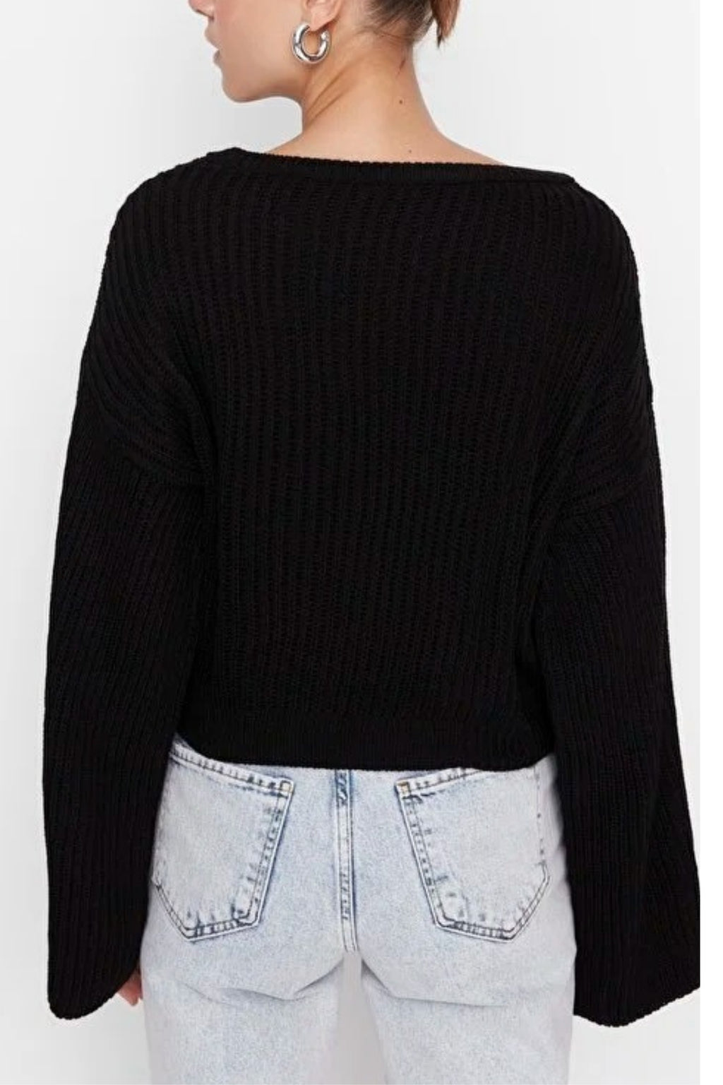 Crop Knit Sweater with Spanish Sleeve