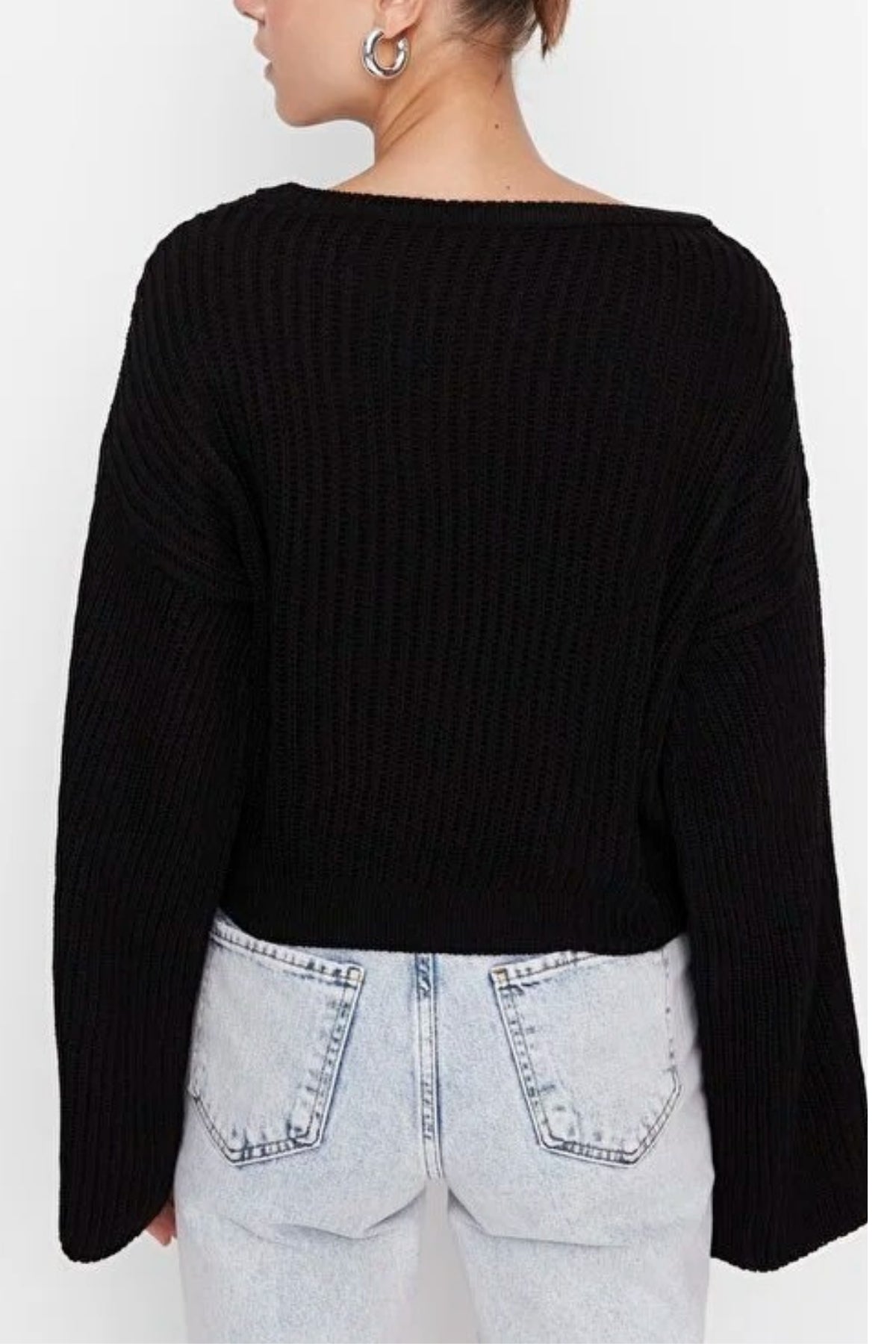 Crop Knit Sweater with Spanish Sleeve