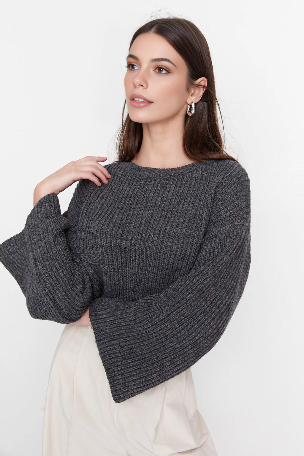 Crop Knit Sweater with Spanish Sleeve