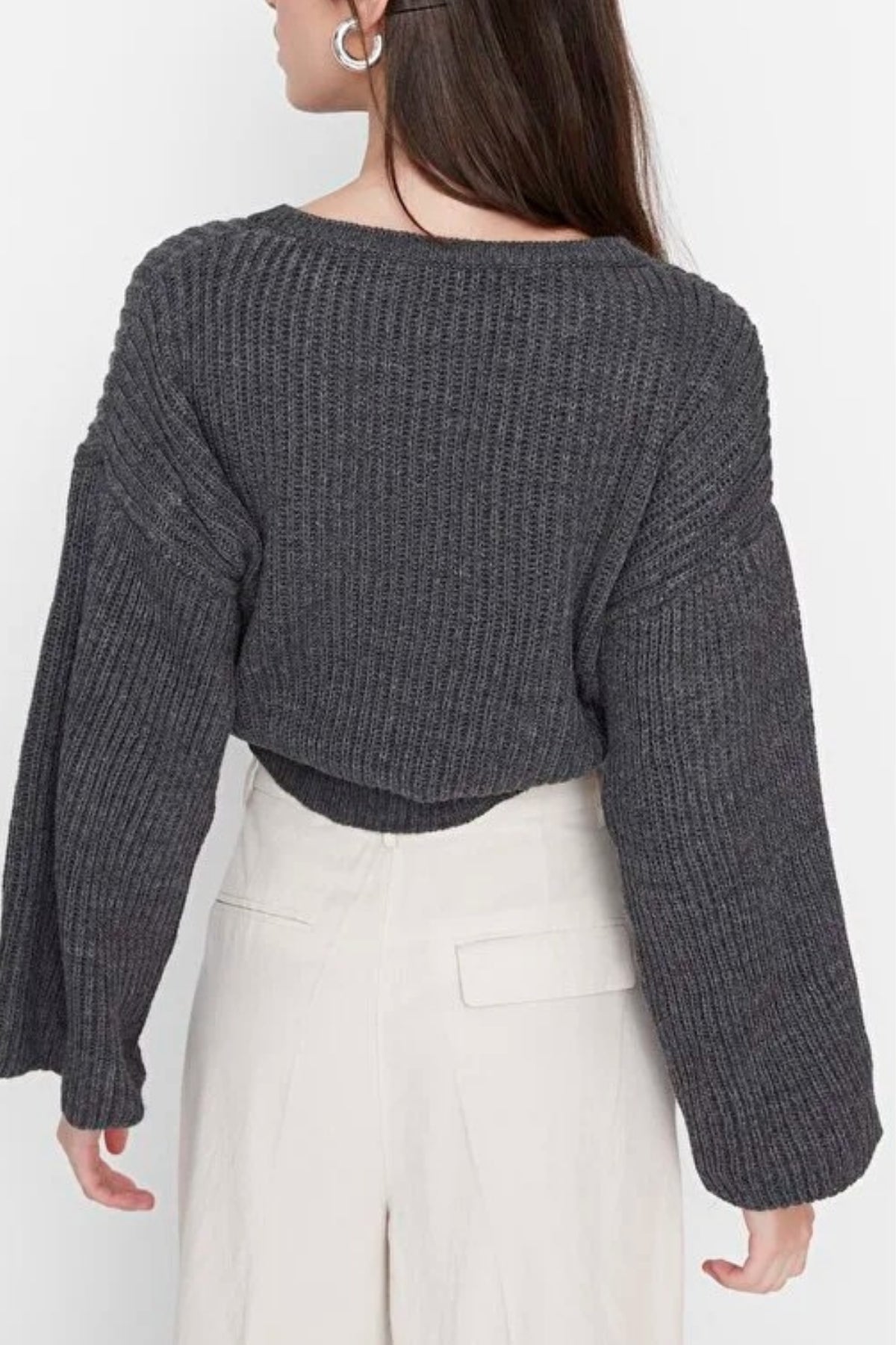 Crop Knit Sweater with Spanish Sleeve