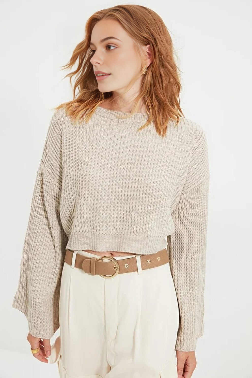 Crop Knit Sweater with Spanish Sleeve