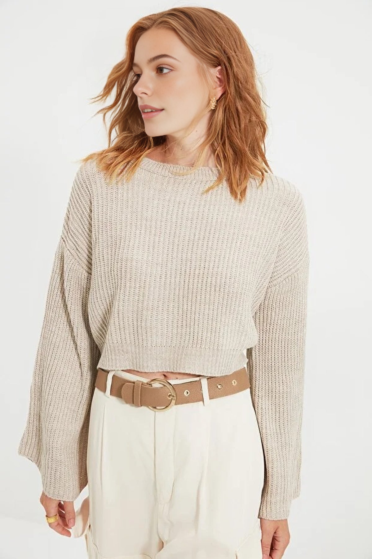 Crop Knit Sweater with Spanish Sleeve