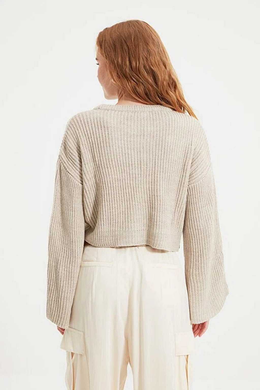 Crop Knit Sweater with Spanish Sleeve