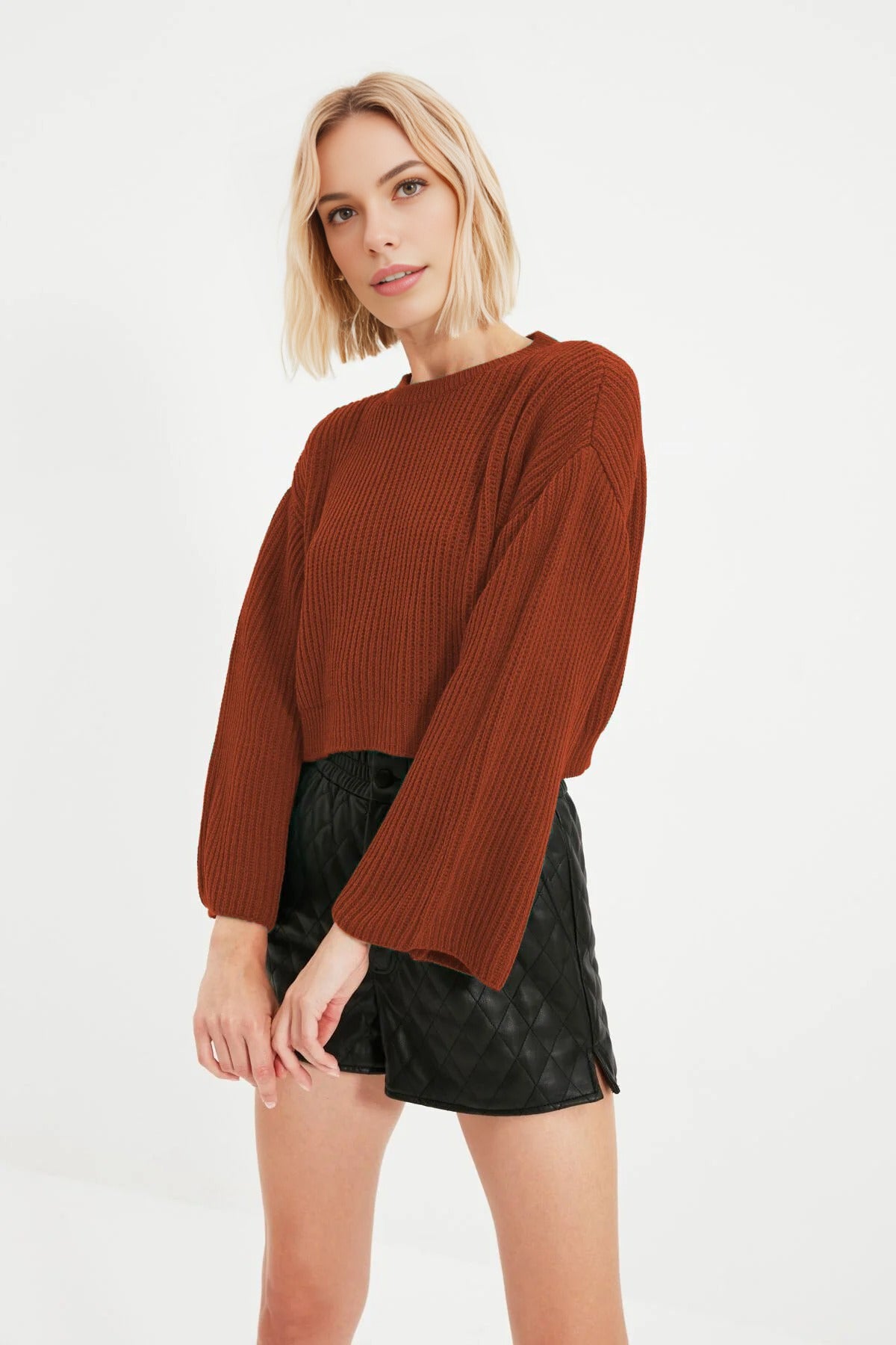 Crop Knit Sweater with Spanish Sleeve